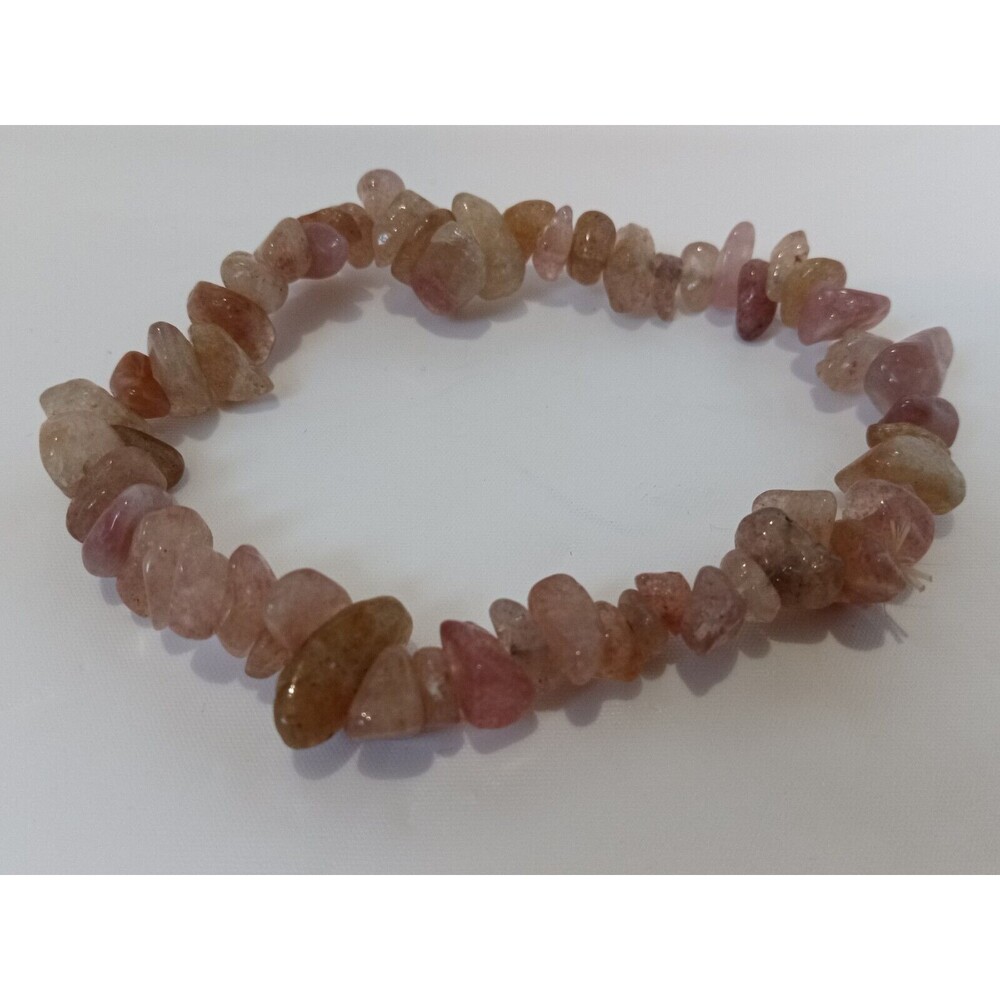 Strawberry Quartz Gem Chip Stretch Bracelet 6.5" Adjustable